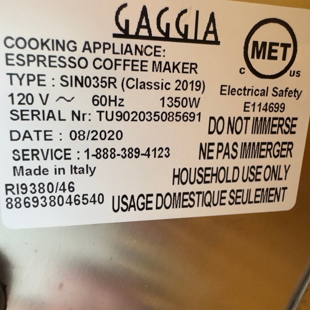 Gaggia Classic Espresso maker, bought new for $454.41.
